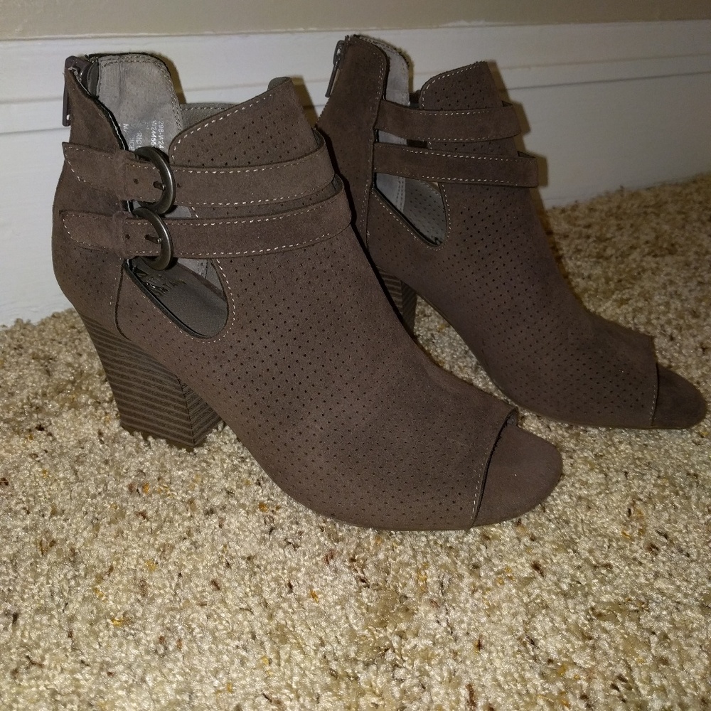 Gray Open Toe Ankle Boots